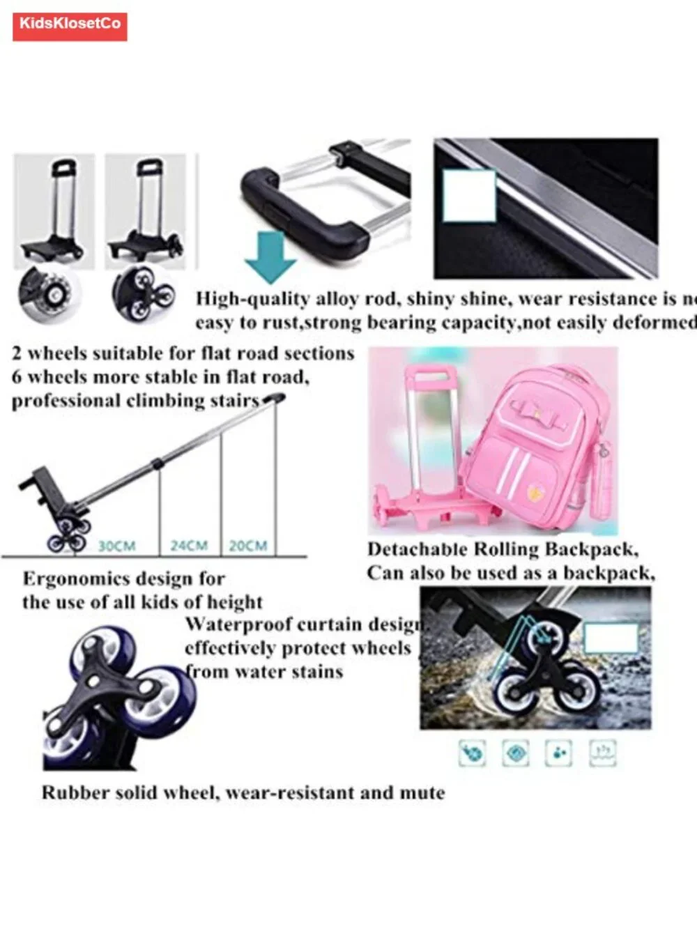 Kids Rolling Backpack with Wheels Cute Bowknot Carry-on for School Trolley